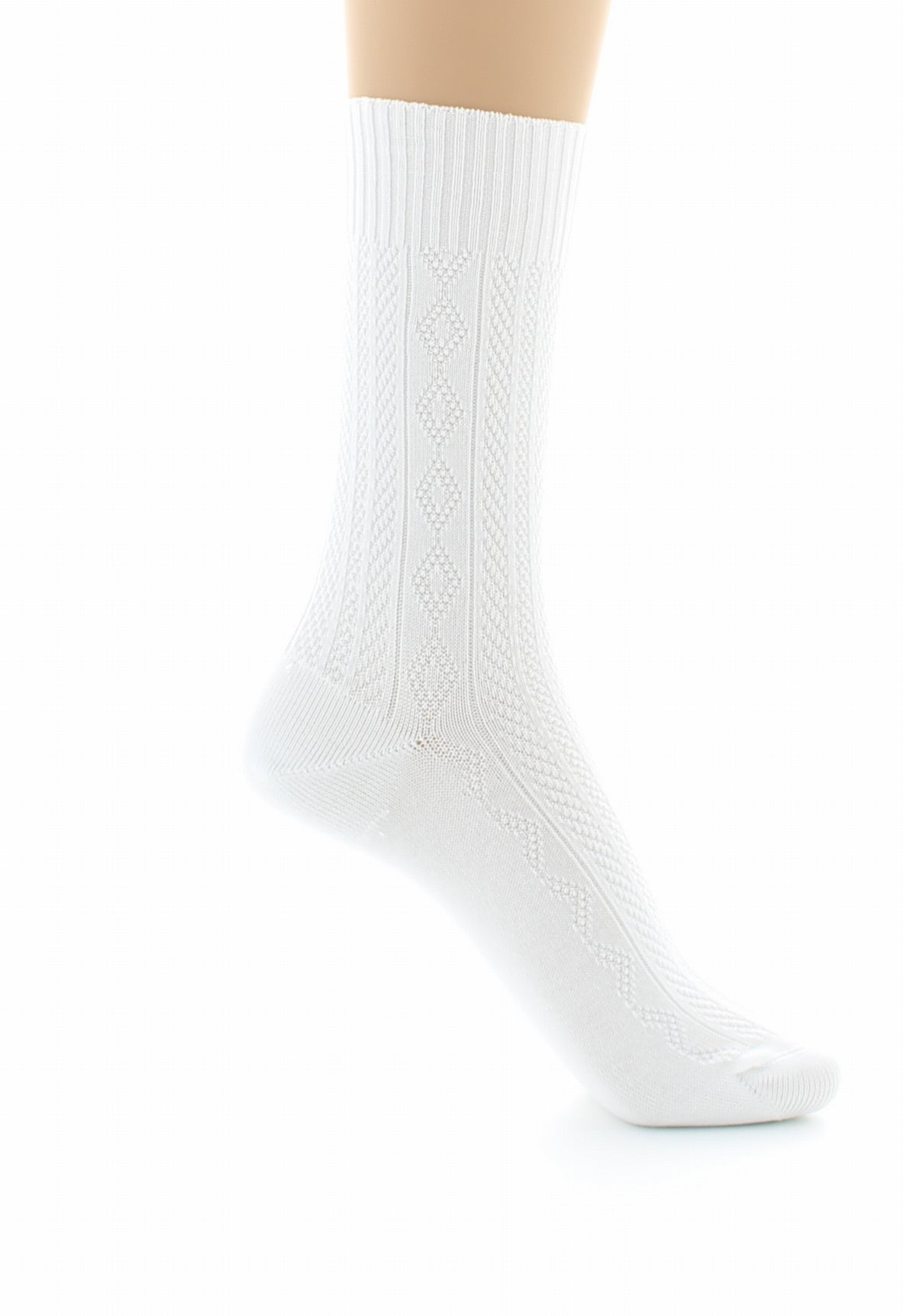 Chaussettes sans élastique à maille fantaisie - Coton Fil d'écosse BLANC