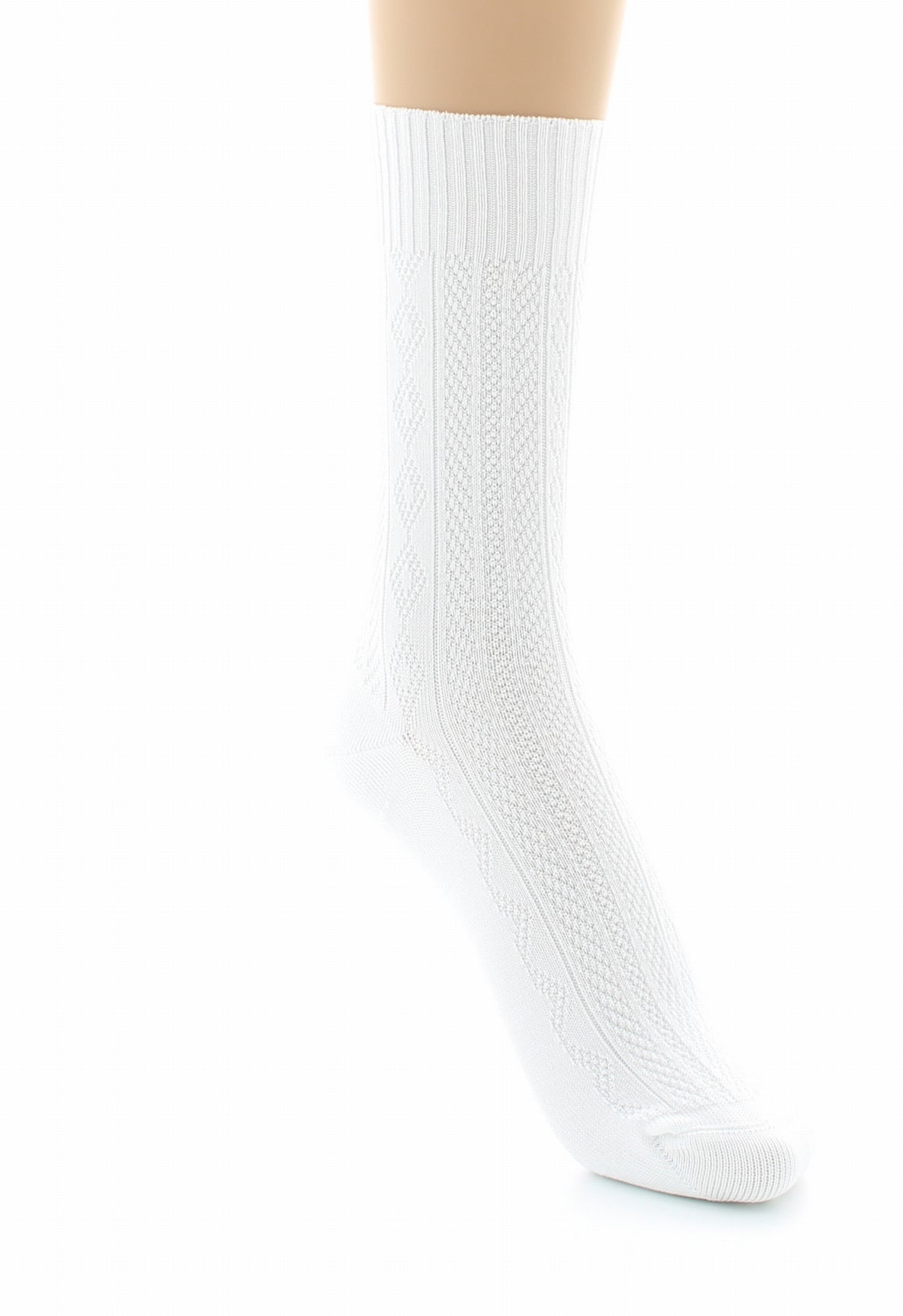 Chaussettes sans élastique à maille fantaisie - Coton Fil d'écosse BLANC