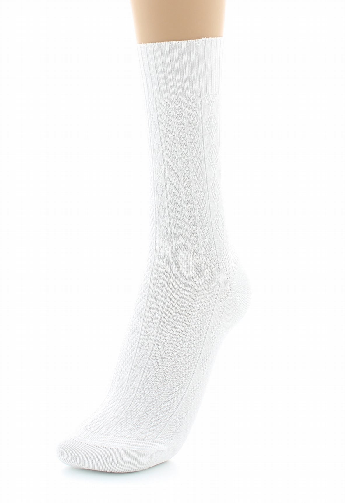 Chaussettes sans élastique à maille fantaisie - Coton Fil d'écosse BLANC