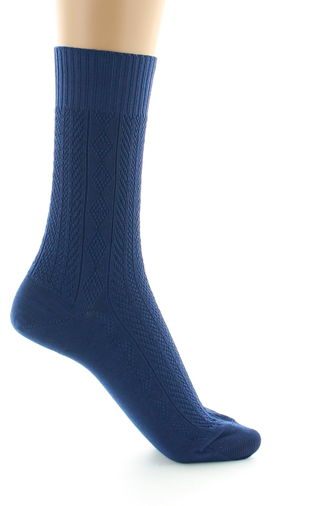 Chaussettes sans élastique à maille fantaisie - Coton Fil d'écosse BLEU MINUIT