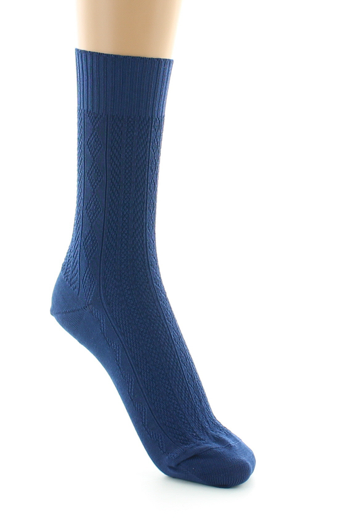 Chaussettes sans élastique à maille fantaisie - Coton Fil d'écosse BLEU MINUIT