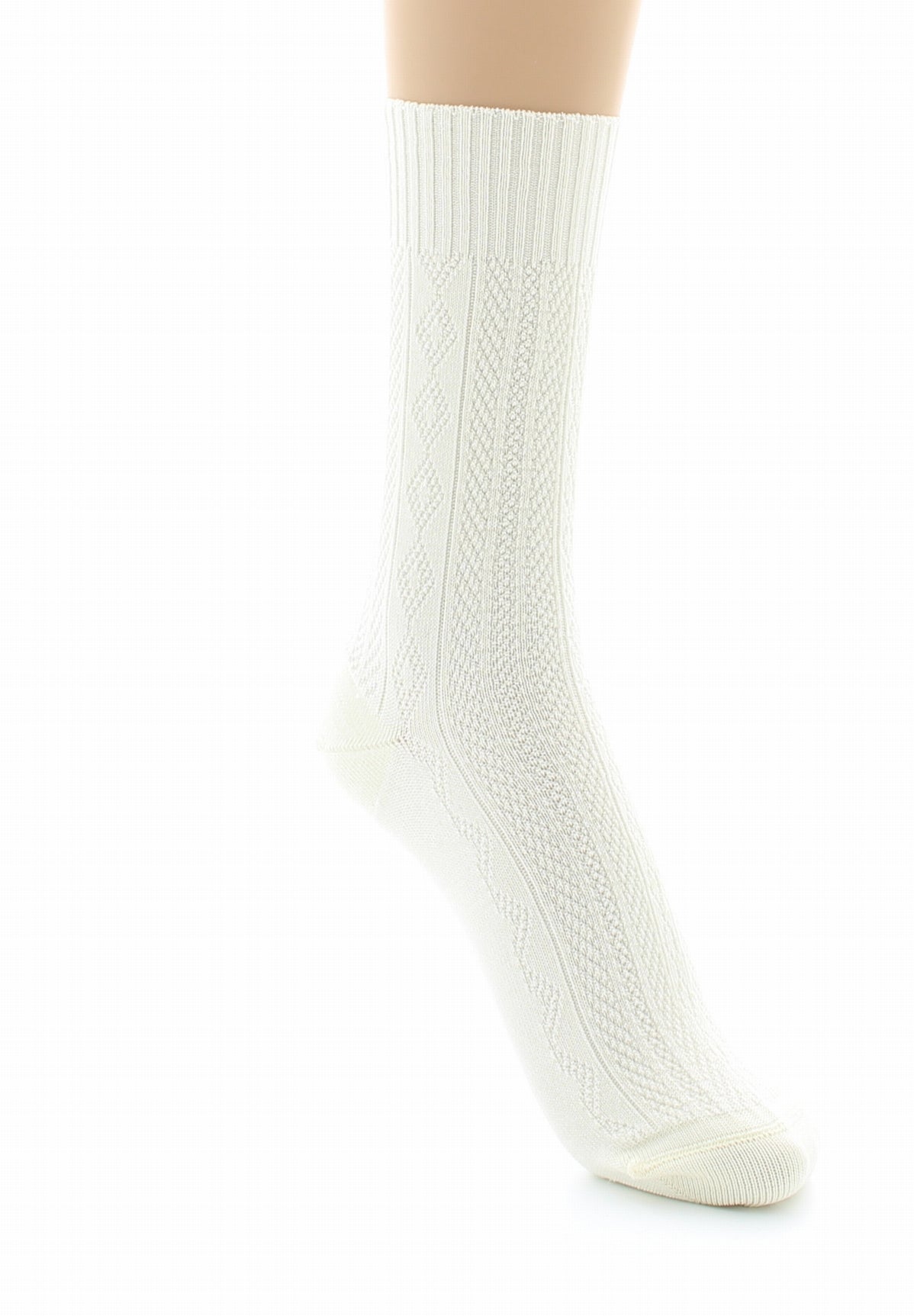 Chaussettes sans élastique à maille fantaisie - Coton Fil d'écosse ECRU