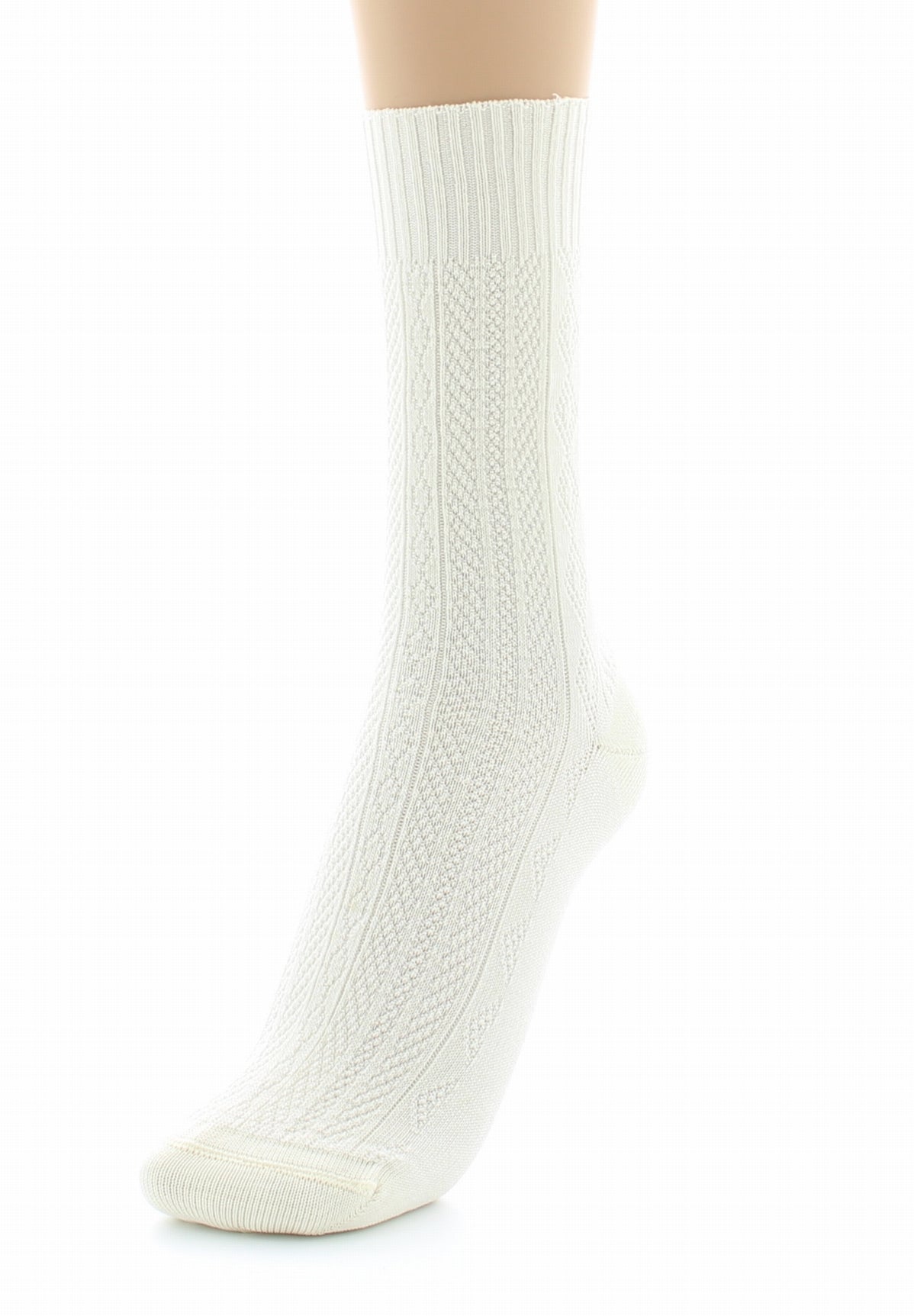 Chaussettes sans élastique à maille fantaisie - Coton Fil d'écosse ECRU