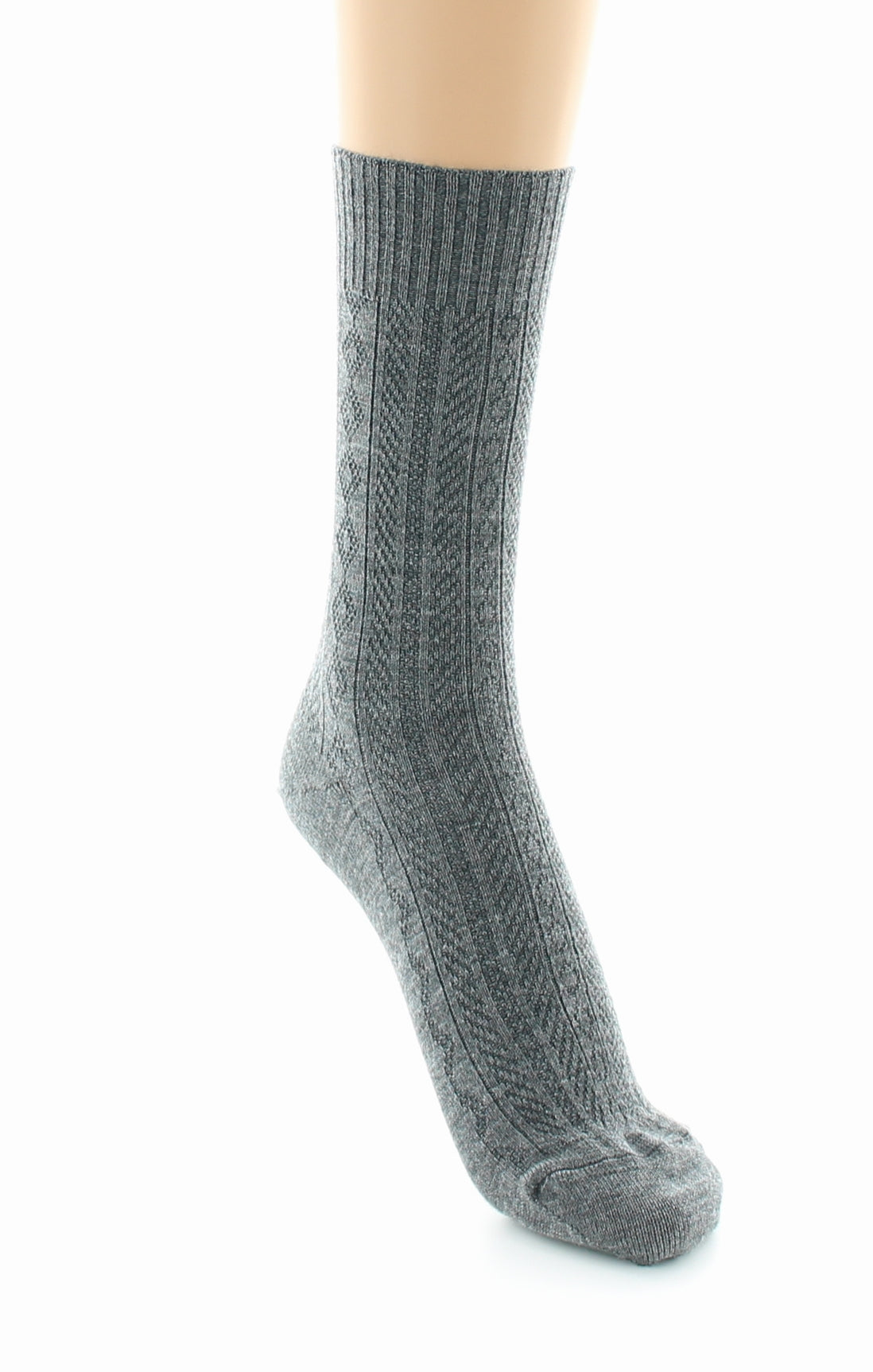 Chaussettes sans élastique en maille fantaisie - Laine peignée GRIS