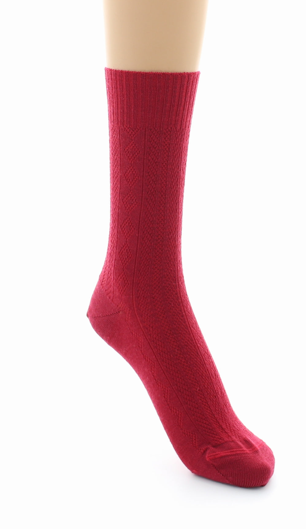 Chaussettes sans élastique en maille fantaisie - Laine peignée ROUGE