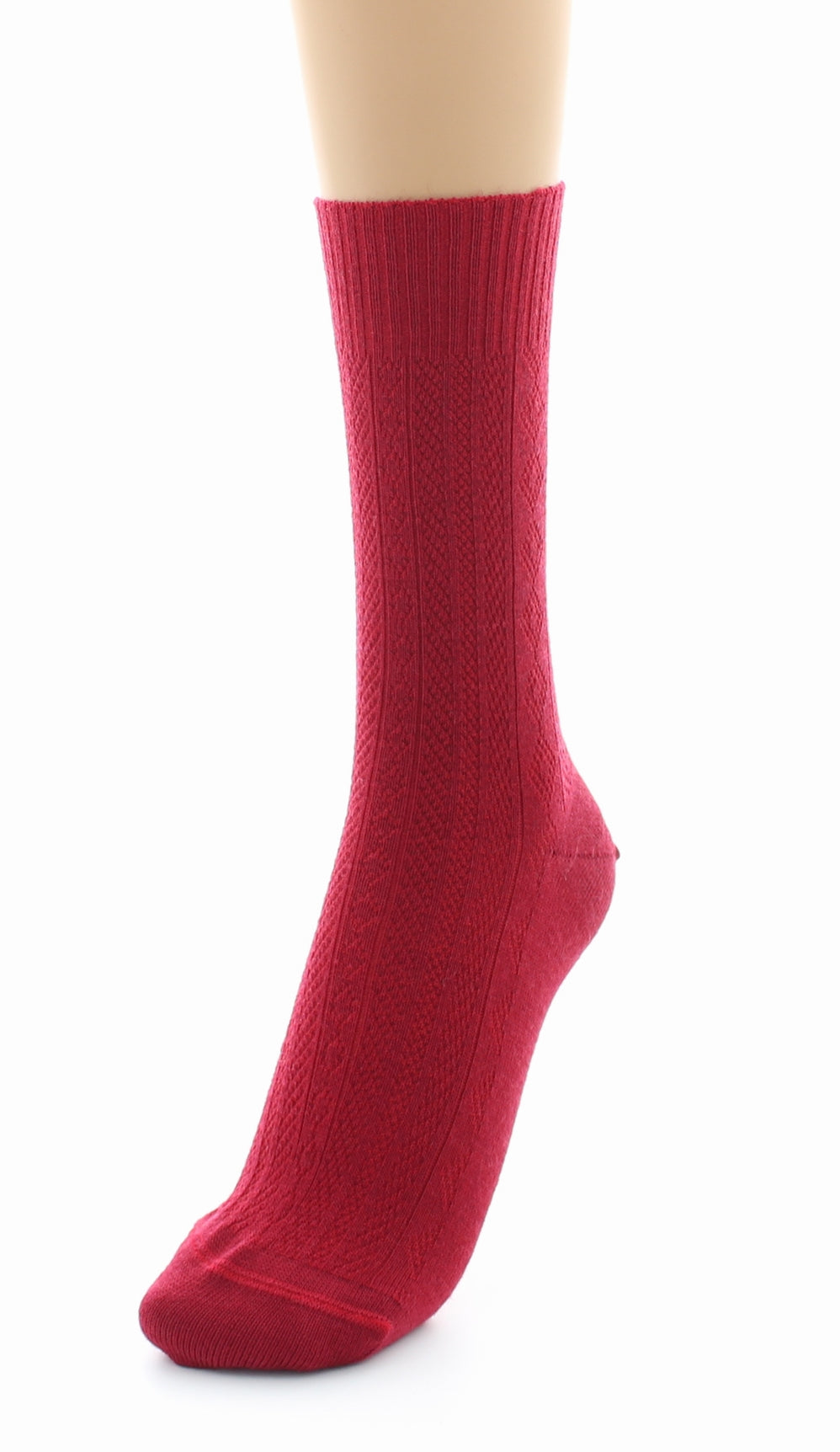 Chaussettes sans élastique en maille fantaisie - Laine peignée ROUGE