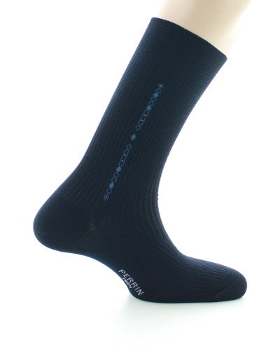 Chaussettes sans élastique fil d'Ecosse à baguette maillons BLEU MARINE