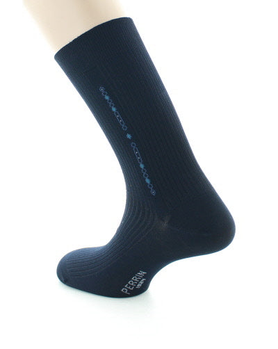 Chaussettes sans élastique fil d'Ecosse à baguette maillons BLEU MARINE