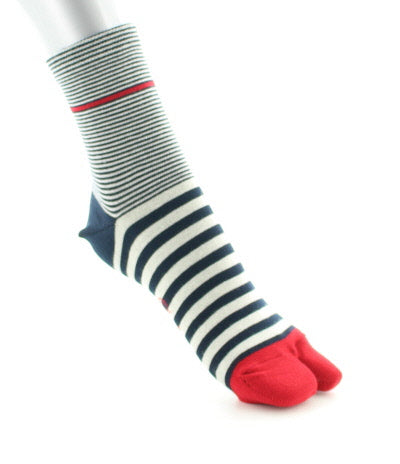 Chaussettes tabi à rayures bleu blanc rouge ECRU