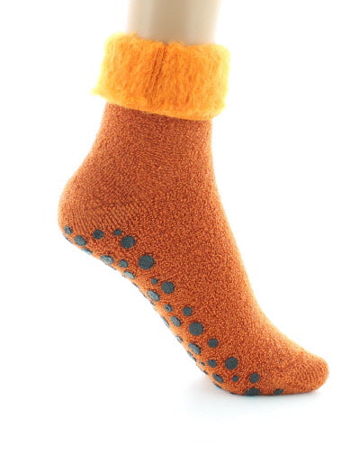 Chaussons antiderapants bouclette Laine peignée mélangée ORANGE