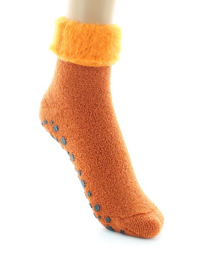 Chaussons antiderapants bouclette Laine peignée mélangée ORANGE