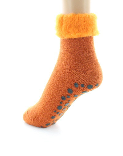 Chaussons antiderapants bouclette Laine peignée mélangée ORANGE