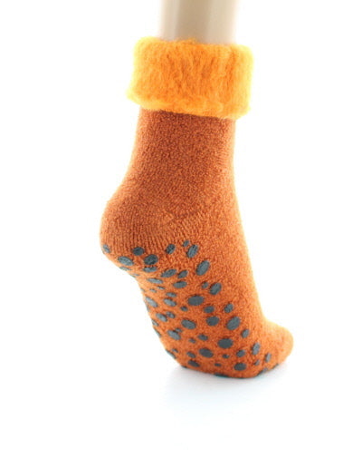 Chaussons antiderapants bouclette Laine peignée mélangée ORANGE