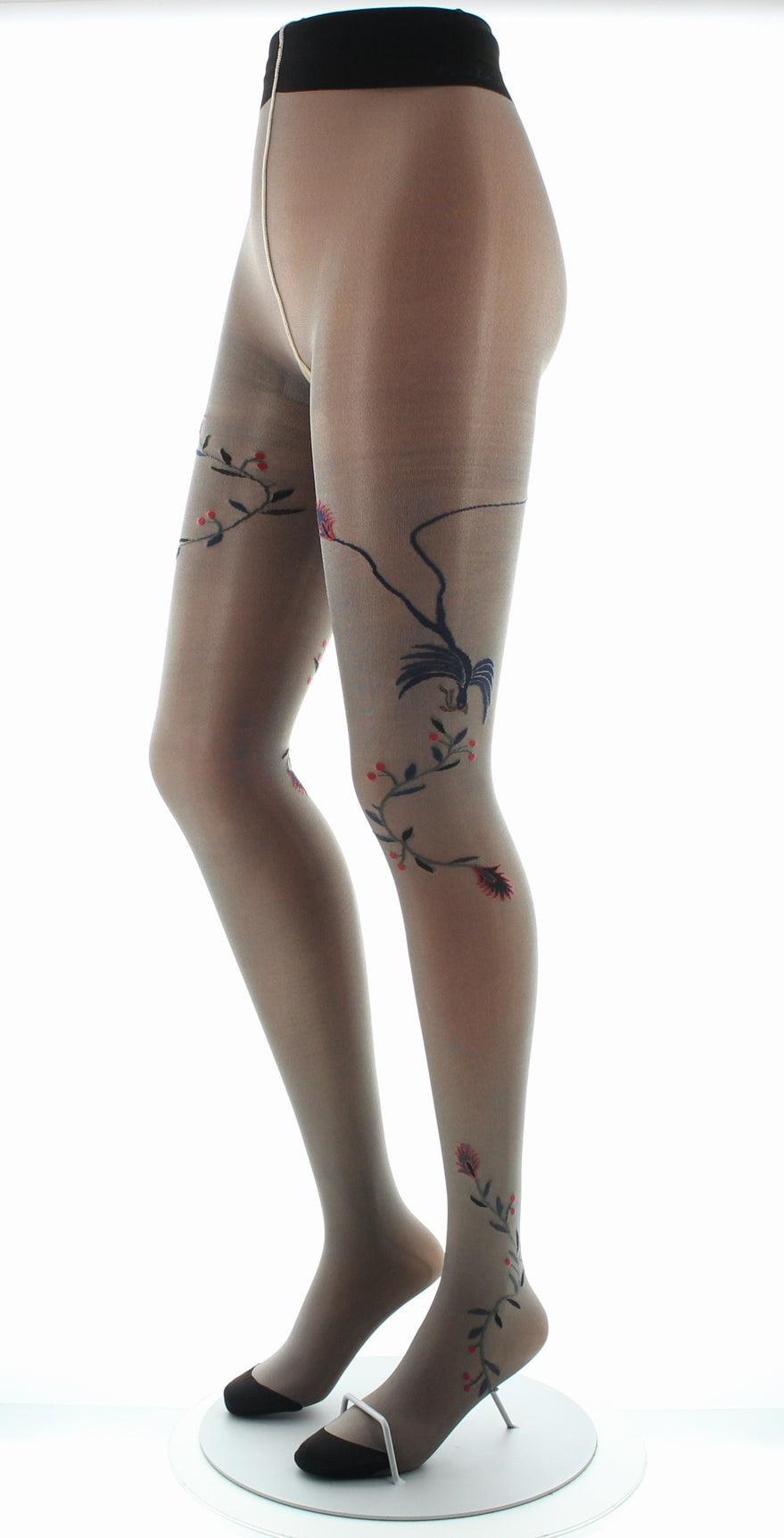 Collants 30D femme maille irisée chair oiseau noir et marine CHAIR/NOIR