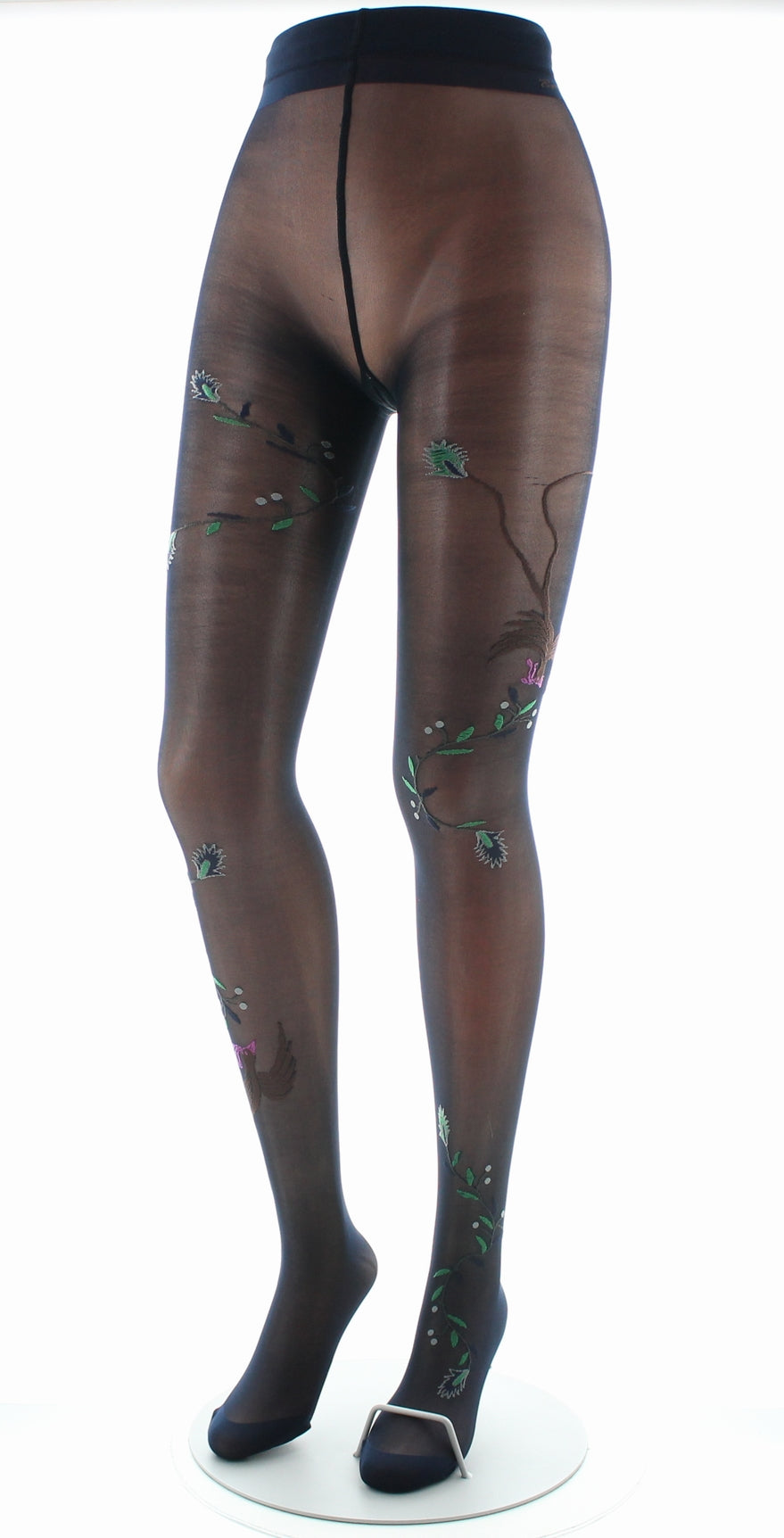 Collants 30D femme marine oiseau marron et vert MARINE/MARRON