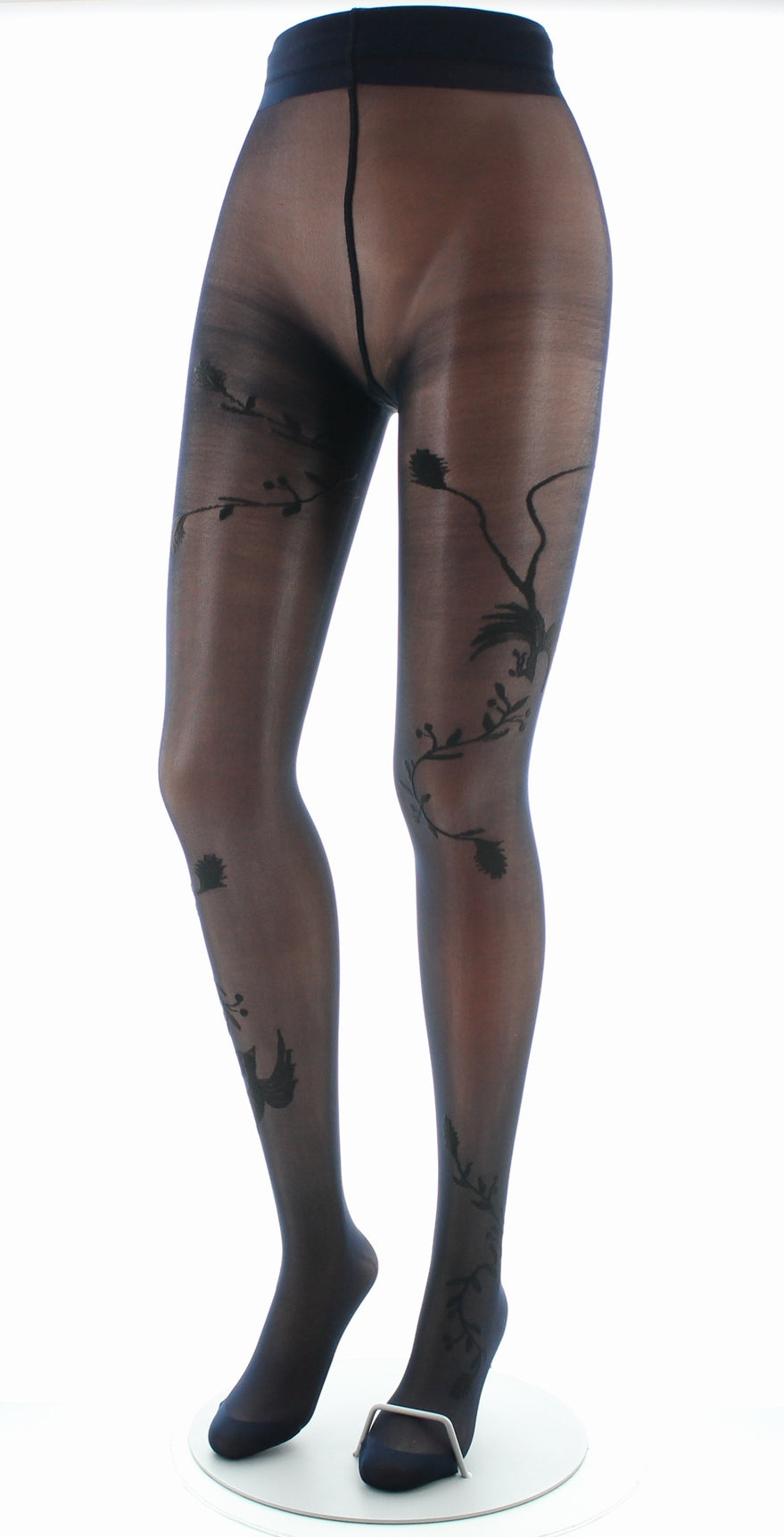 Collants 30D femme marine oiseau noir MARINE/NOIR