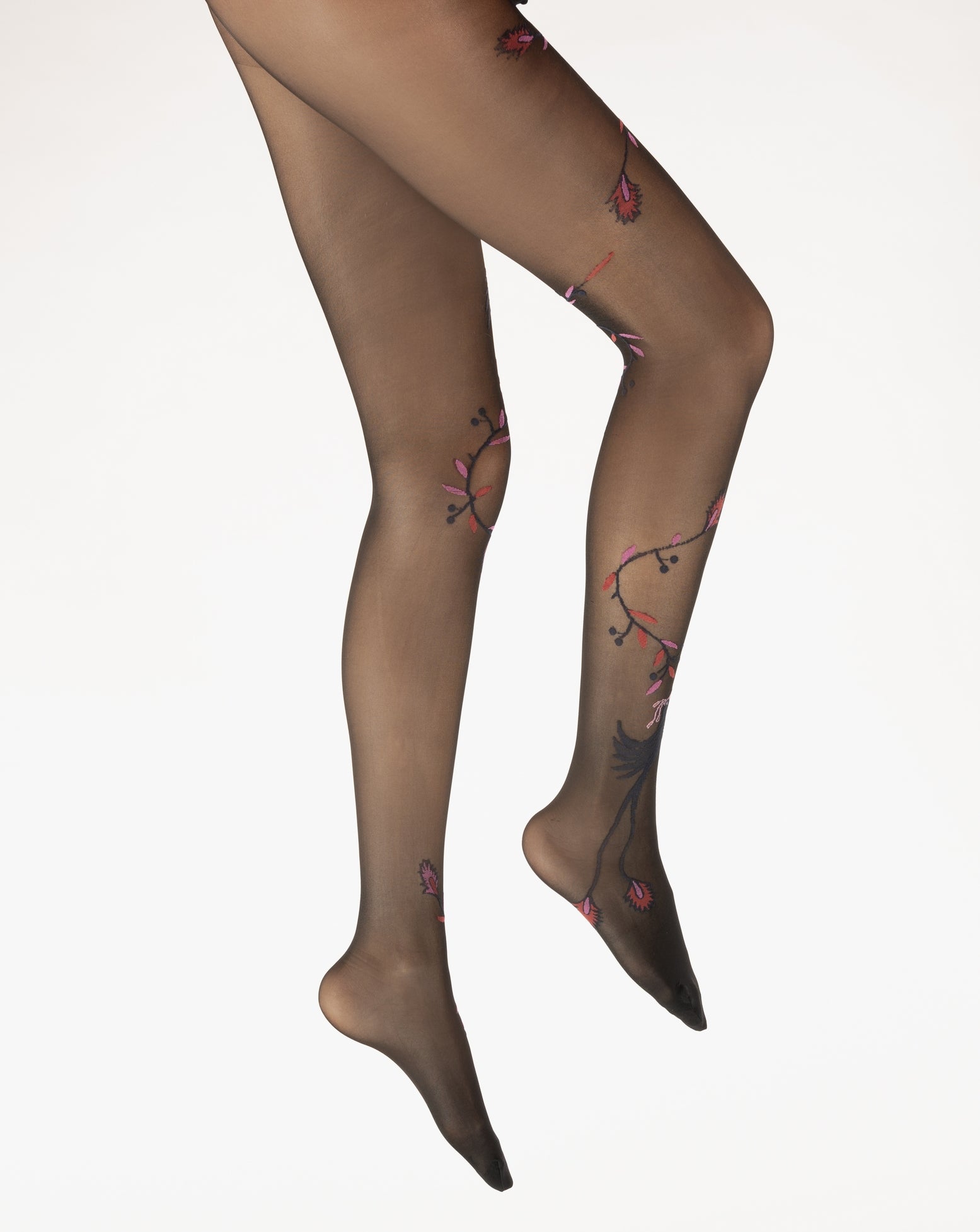 Collants 30D femme noir oiseau marine et rose NOIR/MARINE