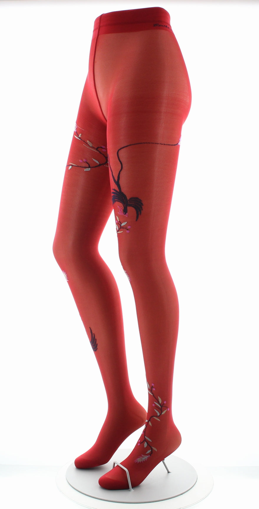 Collants 30D femme rouge oiseau marine ROUGE/MARINE