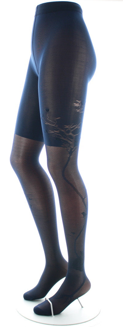 Collants 40D Arbre et Dentelle marine BLEU MARINE