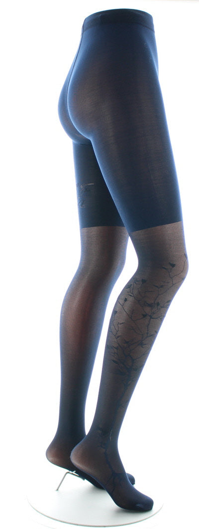 Collants 40D Arbre et Dentelle marine BLEU MARINE