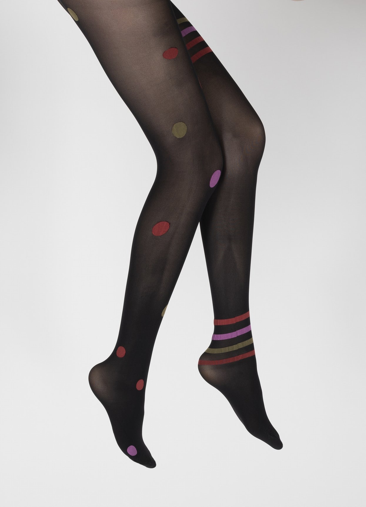 Collants Asymétrie pois et rayures Noir et Rose NOIR-ROSE