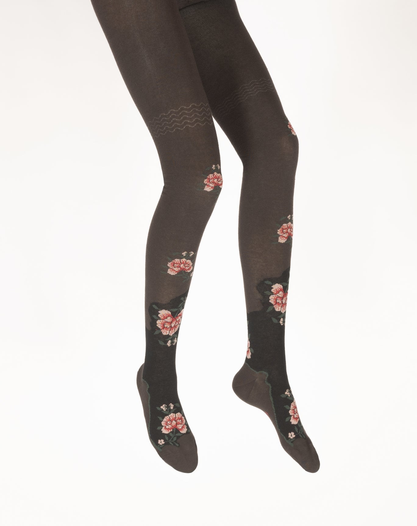 Collants coton femme fleurs MARRON