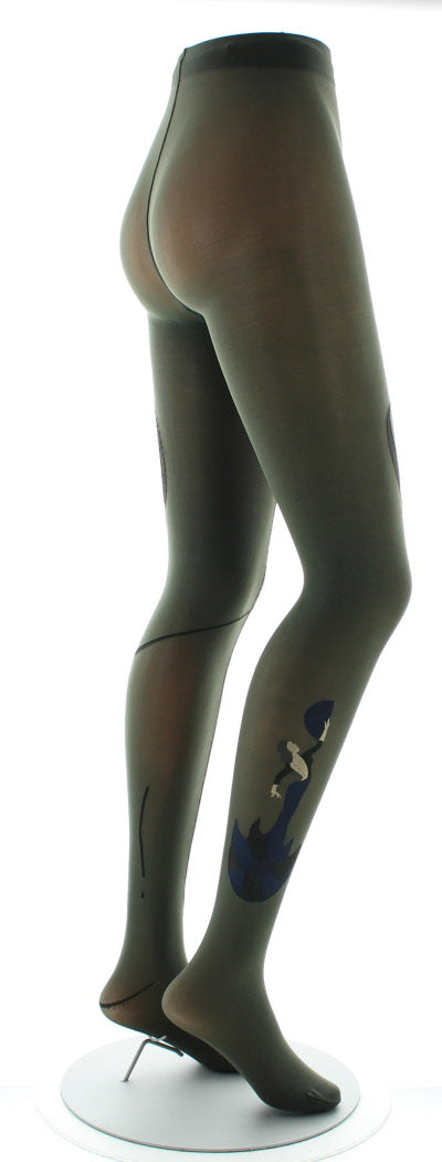 Collants danseuse bleu marine et noir fond kaki KAKI