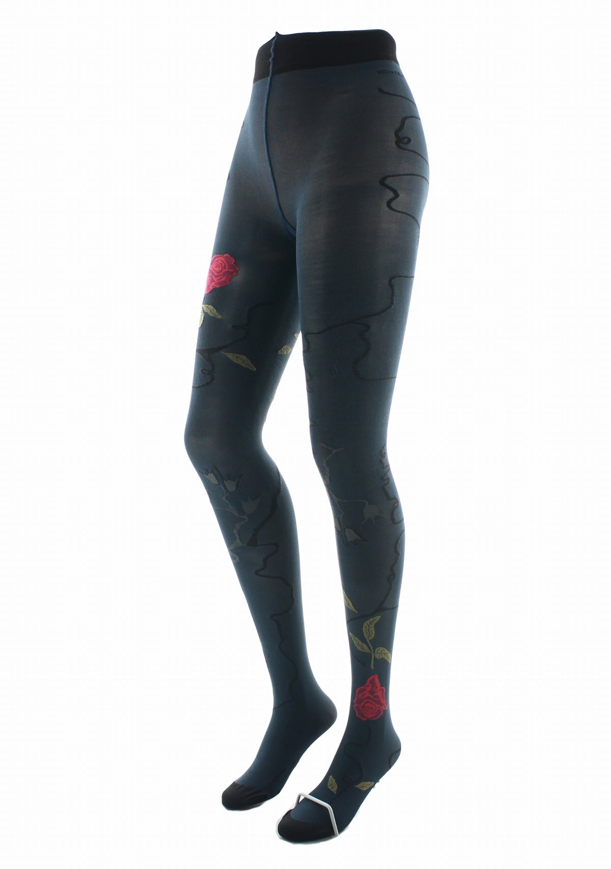 Collants femme 40 deniers Rose fond pétrole - Berthe Aux Grands Pieds PETROLE
