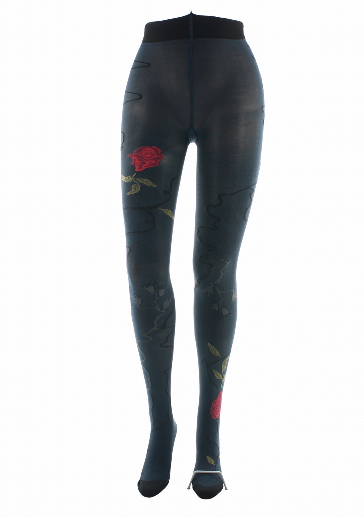 Collants femme 40 deniers Rose fond pétrole - Berthe Aux Grands Pieds PETROLE