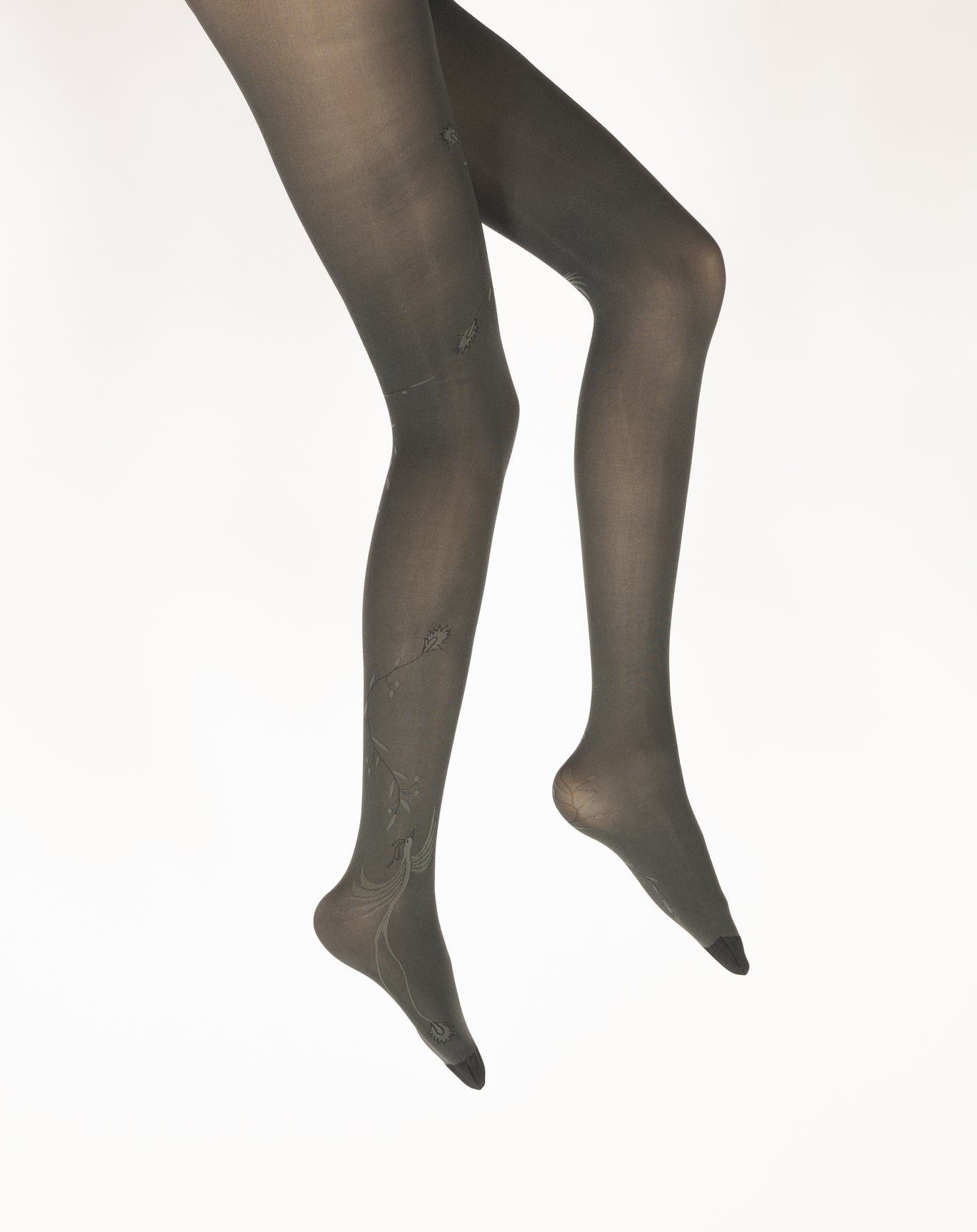 Collants femme 40D maille dévorée kaki oiseau lyre KAKI