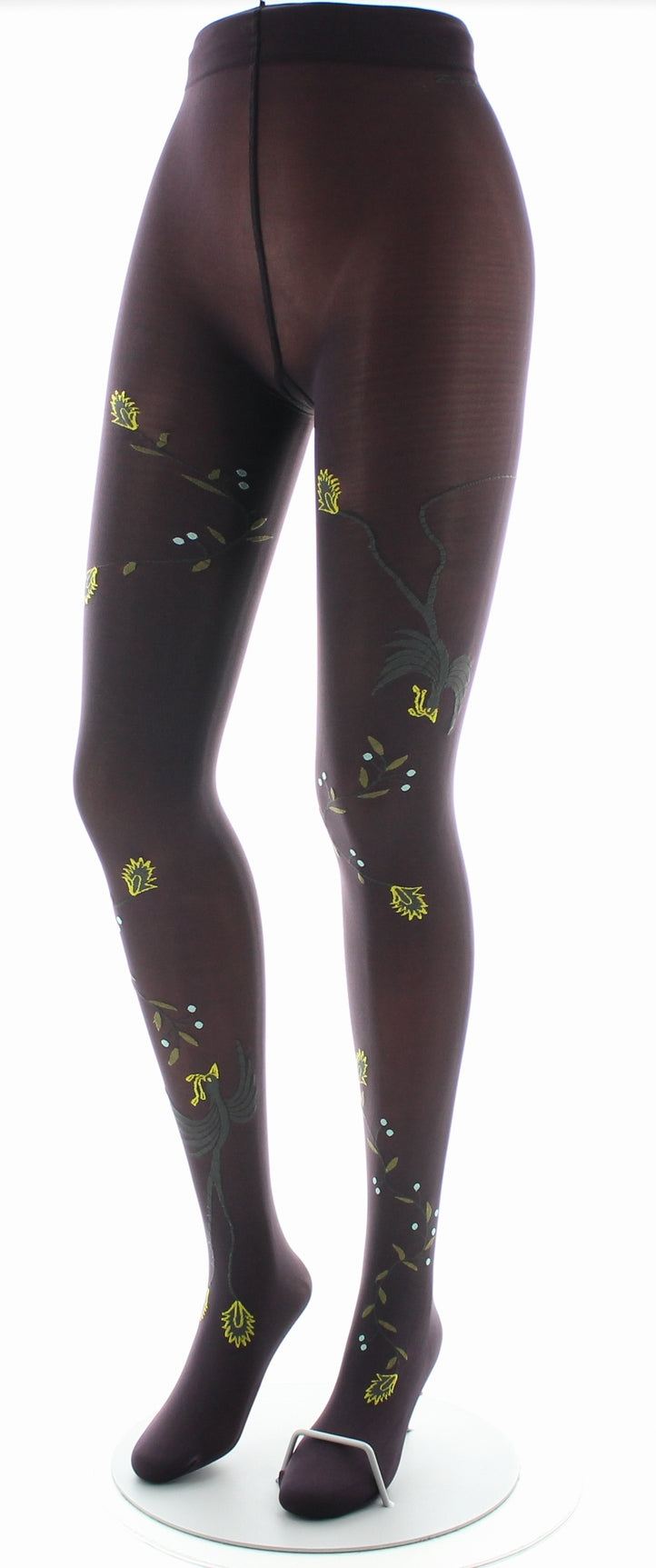 Collants femme 40D prune oiseau lyre gris et jaune PRUNE