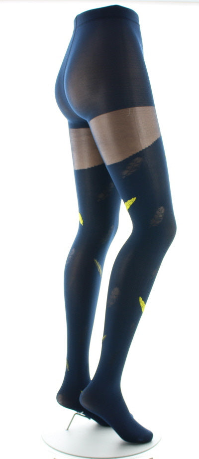 Collants femme 40D plume bleu marine et jaune MARINE/JAUNE