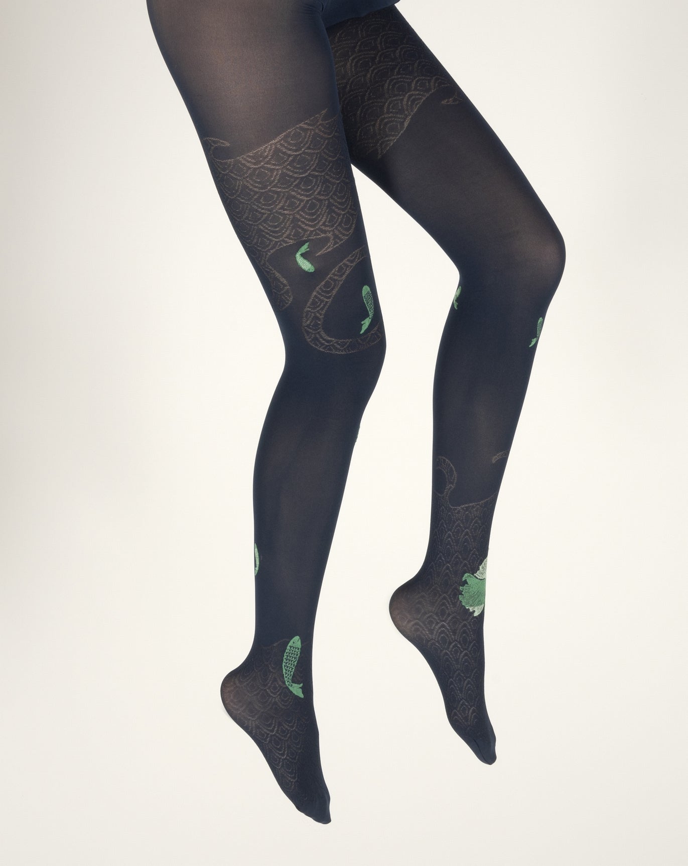 Collants femme 40D poissons bleu marine et vert MARINE/VERT