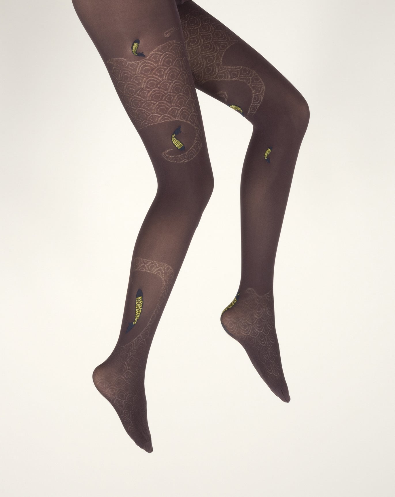 Collants femme 40D poissons prune et jaune PRUNE