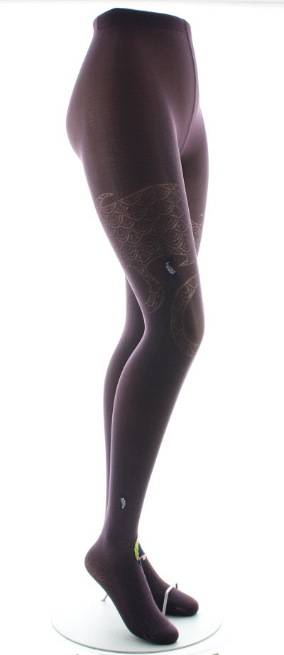 Collants femme 40D poissons prune et jaune PRUNE