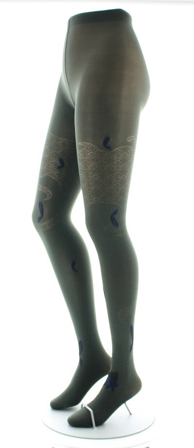 Collants femme 40D poissons kaki, noir et bleu marine KAKI