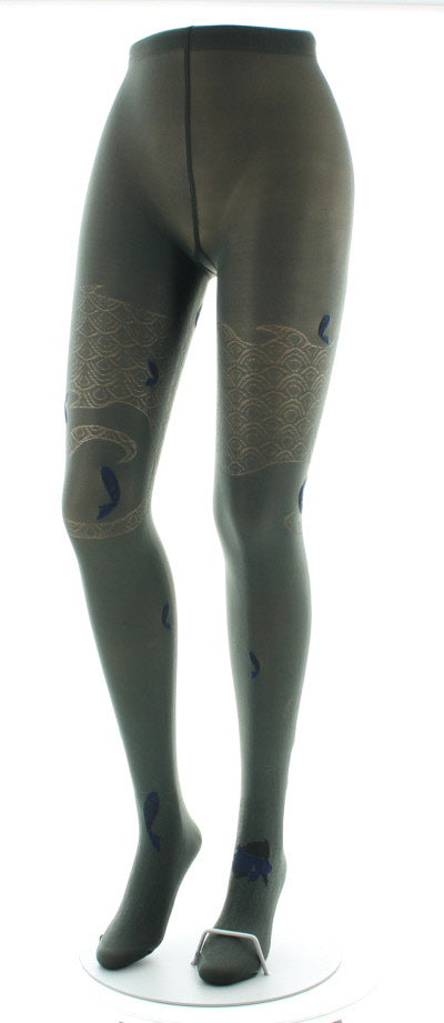 Collants femme 40D poissons kaki, noir et bleu marine KAKI