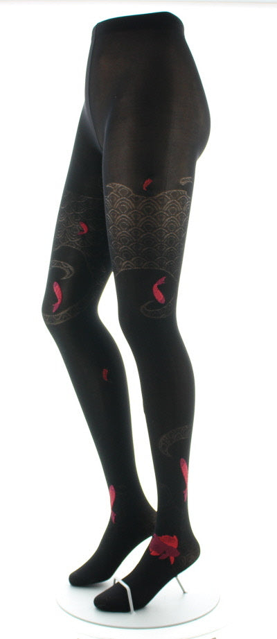 Collants femme 40D poissons noir et rouge NOIR/ROUGE