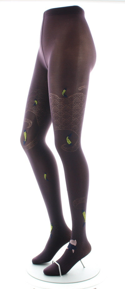 Collants femme 40D poissons prune et jaune PRUNE