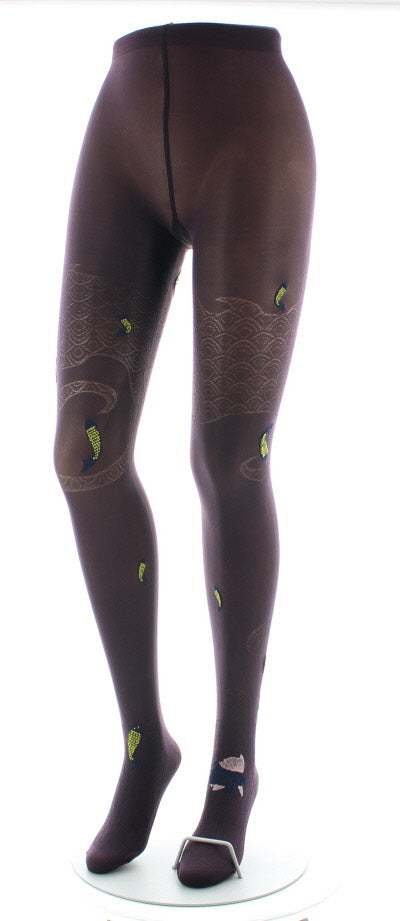 Collants femme 40D poissons prune et jaune PRUNE