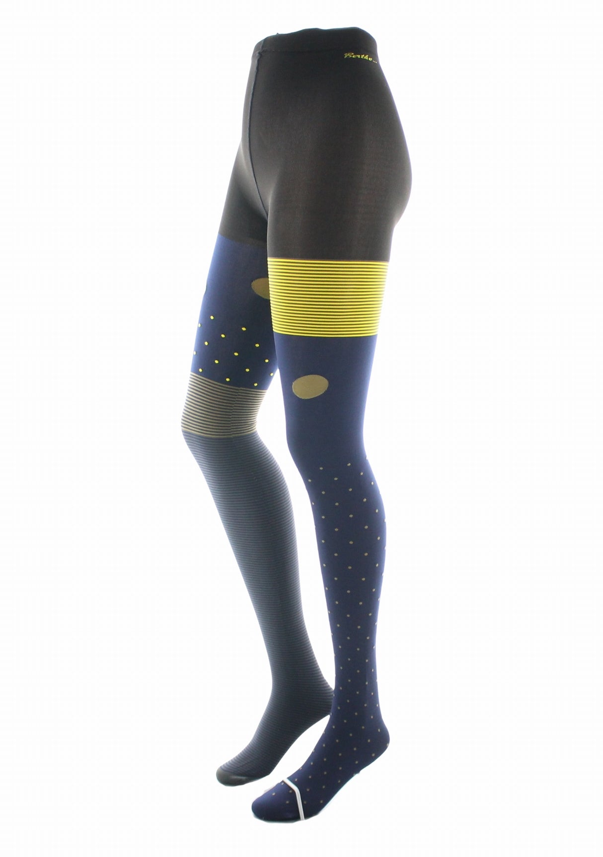 Collants femme 60D pois et rayures Marine Jaune Berthe