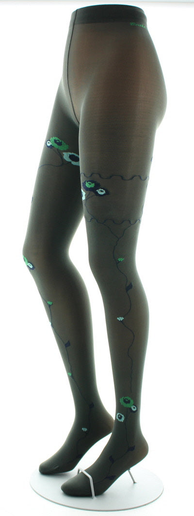 Collants kaki semi-opaque à fleurs vertes et bleues KAKI