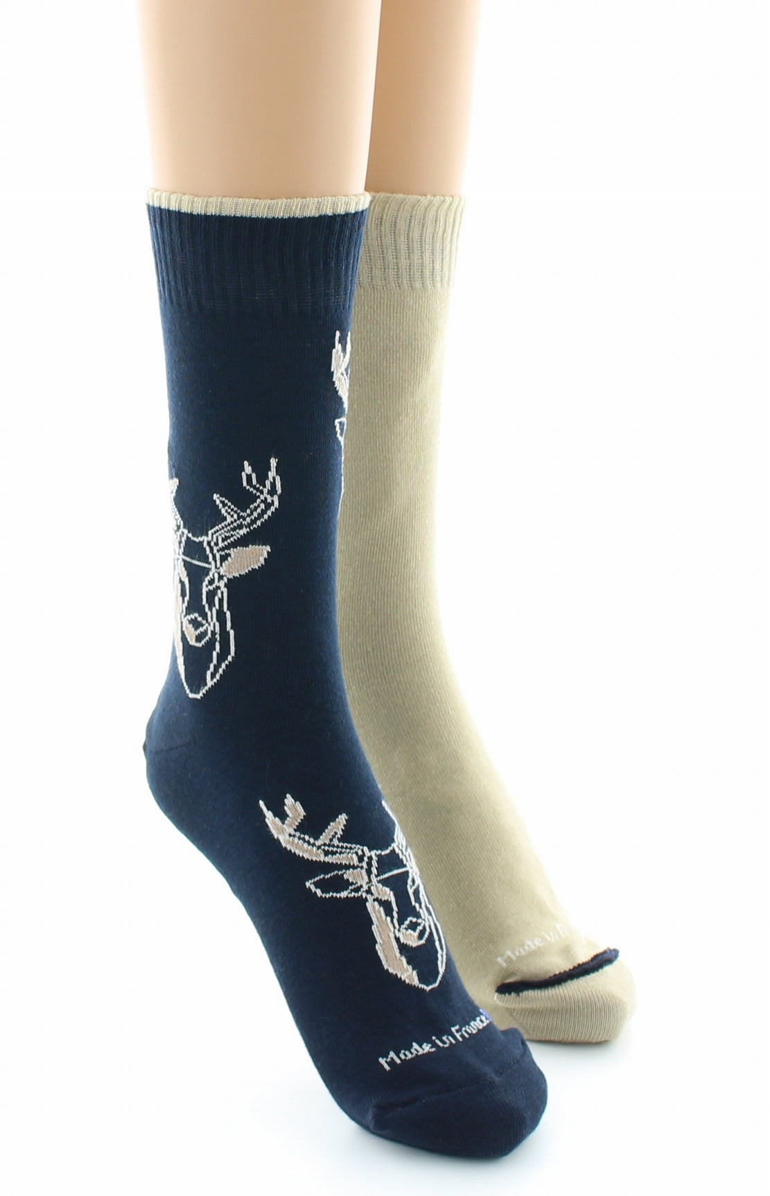 Doubles chaussettes réversibles Cerf Marine Intérieur Beige MARINE-BEIGE