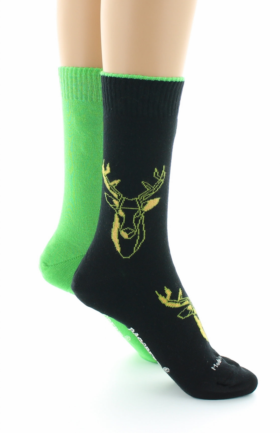 Doubles chaussettes réversibles Cerf Noir Intérieur Vert pomme NOIR-VERT POMME