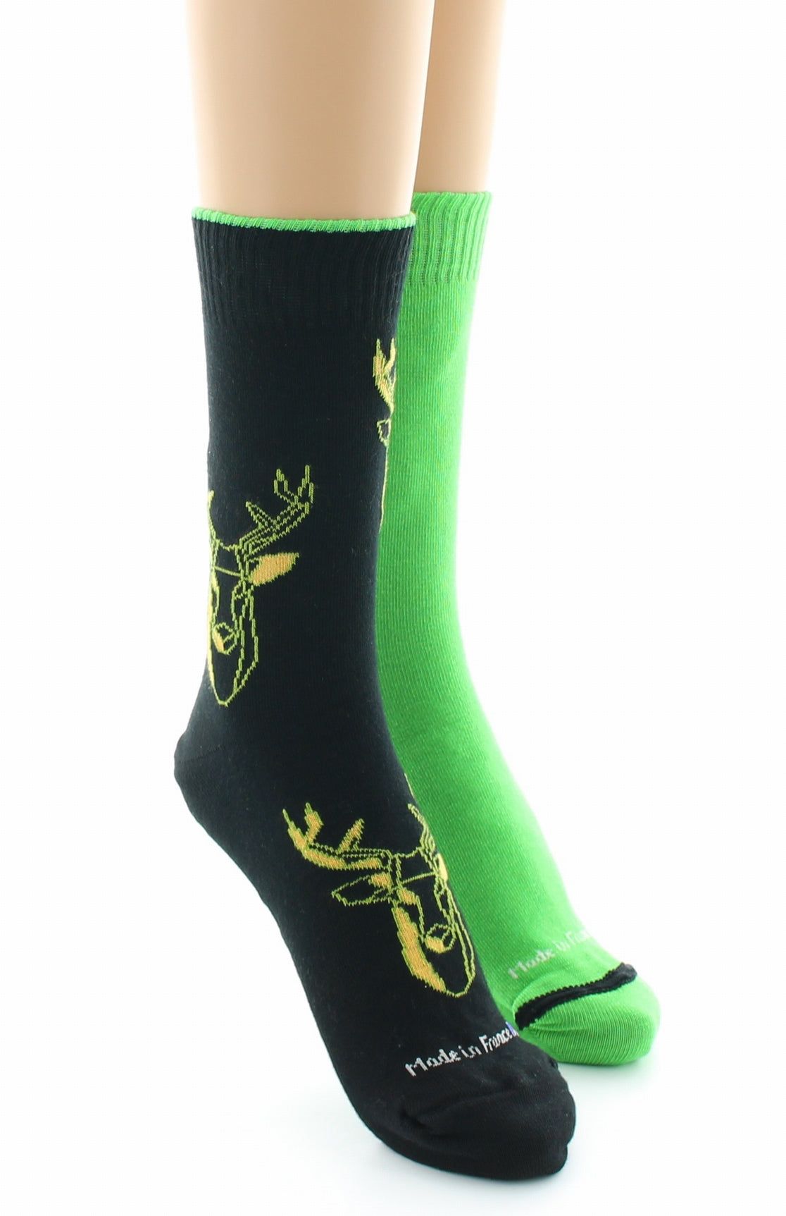 Doubles chaussettes réversibles Cerf Noir Intérieur Vert pomme NOIR-VERT POMME