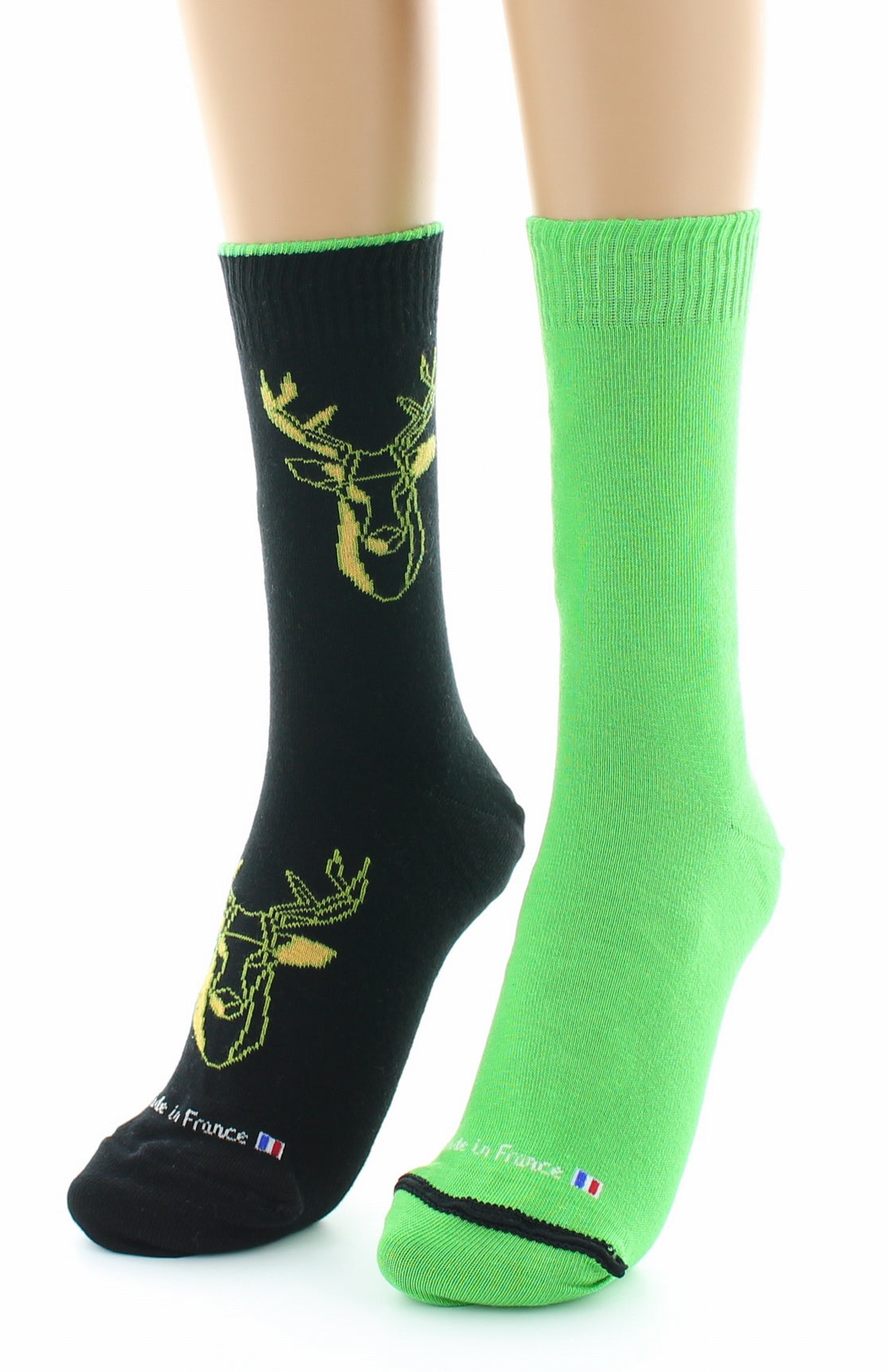 Doubles chaussettes réversibles Cerf Noir Intérieur Vert pomme NOIR-VERT POMME