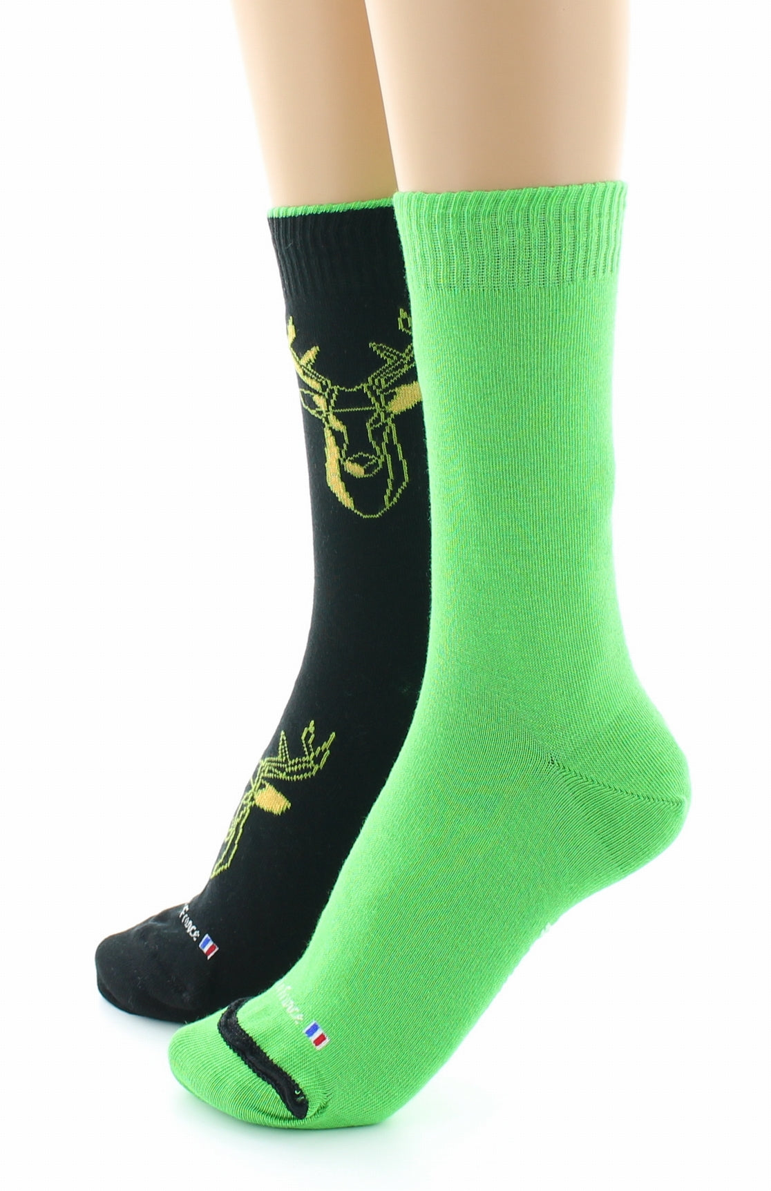 Doubles chaussettes réversibles Cerf Noir Intérieur Vert pomme NOIR-VERT POMME