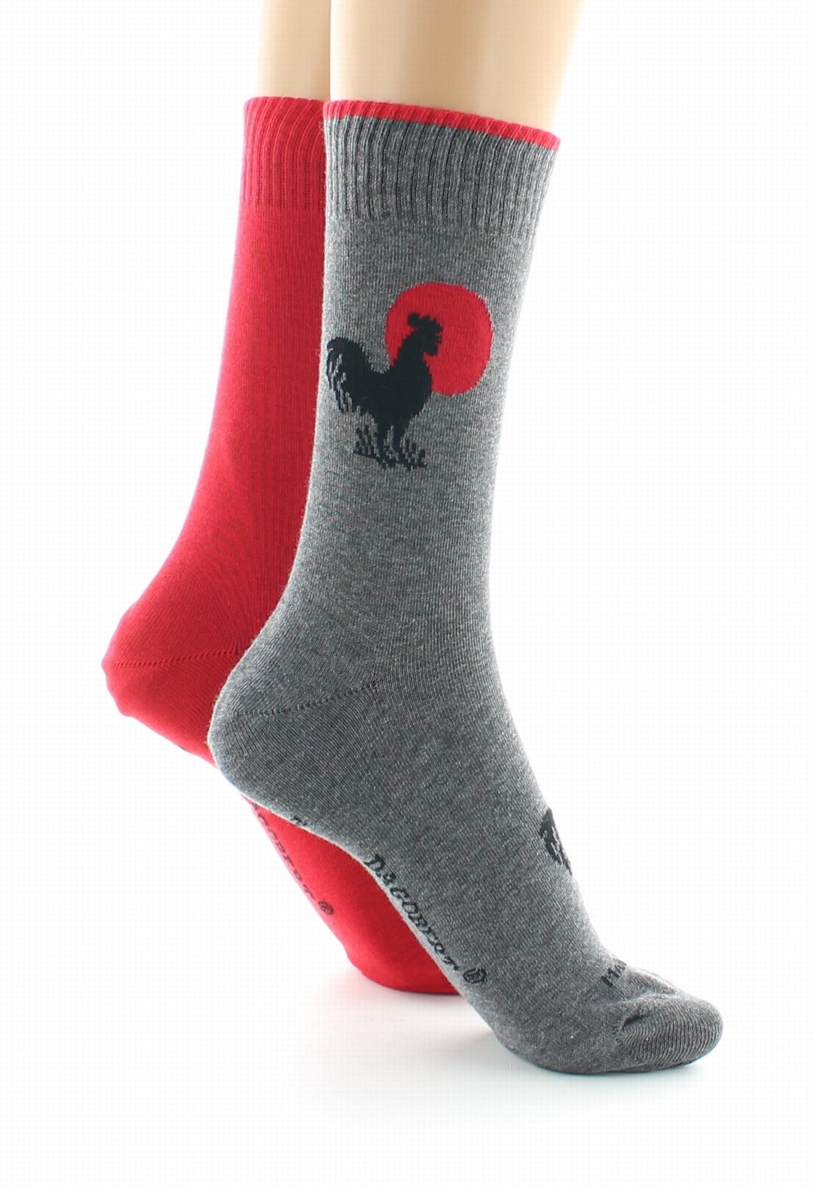 Doubles chaussettes réversibles Coq Gris Intérieur Rouge GRIS-ROUGE