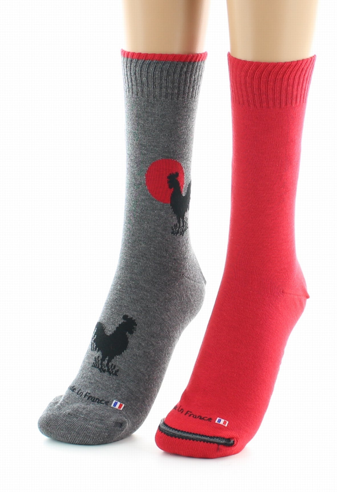 Doubles chaussettes réversibles Coq Gris Intérieur Rouge GRIS-ROUGE