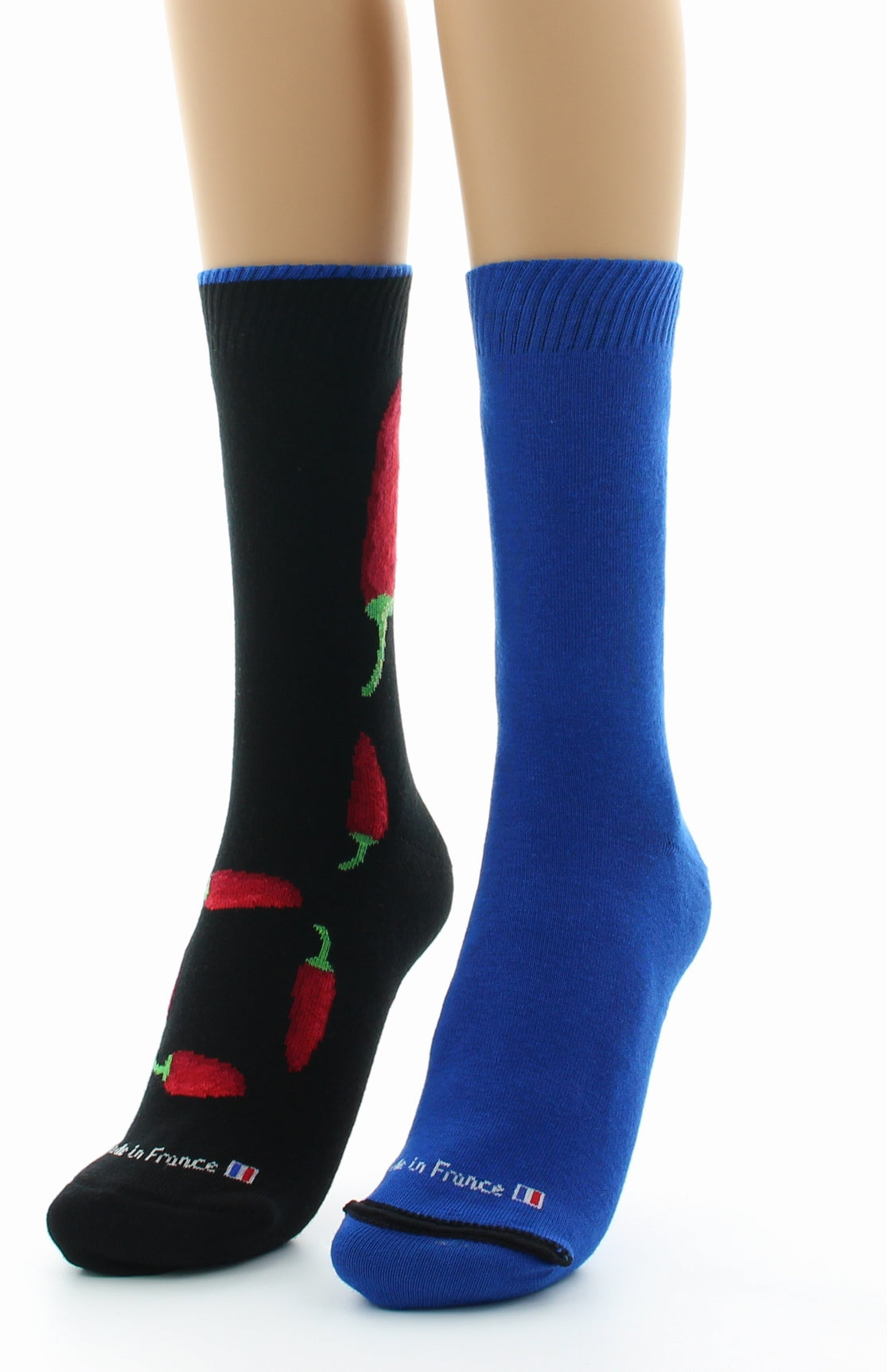 Doubles chaussettes réversibles Piments Noir Intérieur Bleu NOIR-BLEU